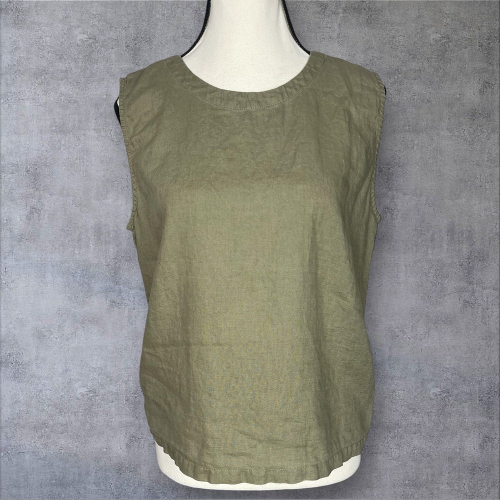 Quince European Linen Green Tank Top Womens S Minimalist Capsule Sleeveless - Picture 1 of 7